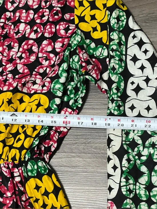 African Stars One Size Maxi Dress White Green Long Sleeve Cotton Tribal Ethnic - Picture 11 of 11